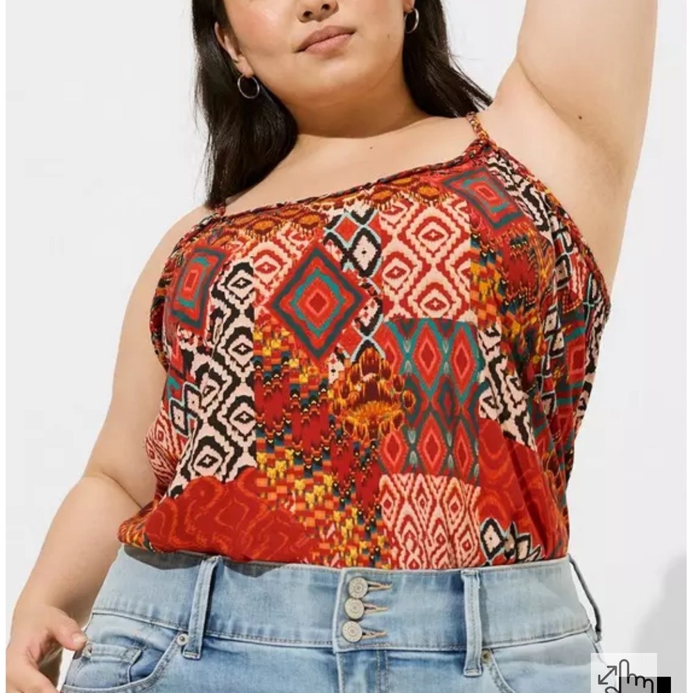 NWT Torrid Womens Sz 2 (18/20) Red Tribal Print Challis Braided Sleeveless Tank‎